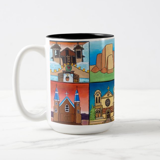 Kirchen in New Mexico! Originelle Kunst! Zweifarbige Tasse (Links)