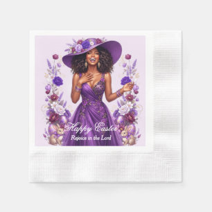 Kirchen-Lady Schwarze Frau Lila Blumen Oster- Serviette