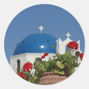 Kirchenansichten auf Santorin, Griechenland Runder Aufkleber