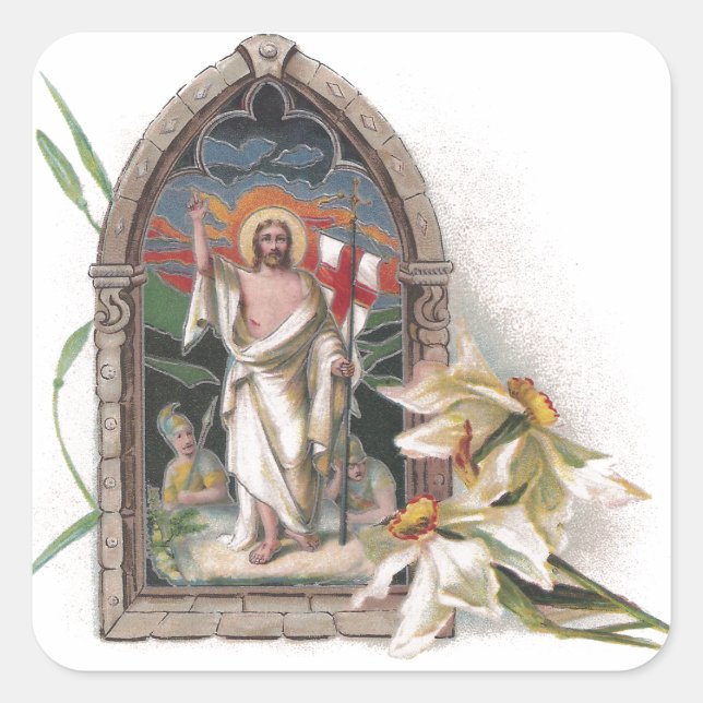 Kirchenfenster Auferstehung Christi Quadratischer Aufkleber (Vorderseite)
