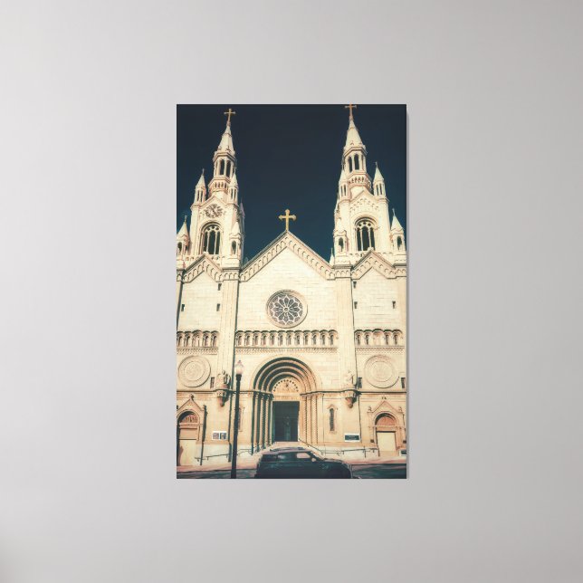 Kirchenfront mit Kreuz Leinwanddruck (Vorderseite)