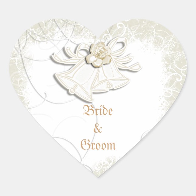 Kirchenglocken auf Blumenhochzeit weiß Herz-Aufkleber (Vorderseite)