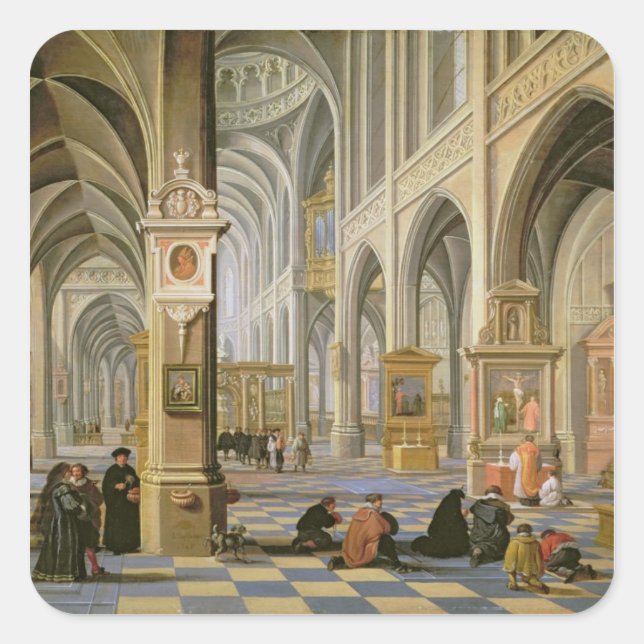Kircheninnenraum Quadratischer Aufkleber (Vorderseite)