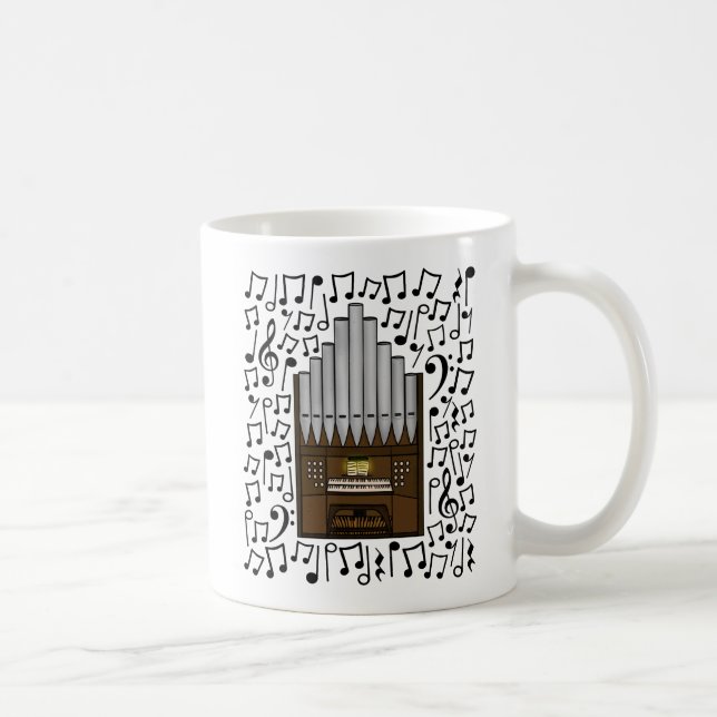 Kirchenorgel mit musikalischen Noten, Organist Mus Kaffeetasse (Rechts)