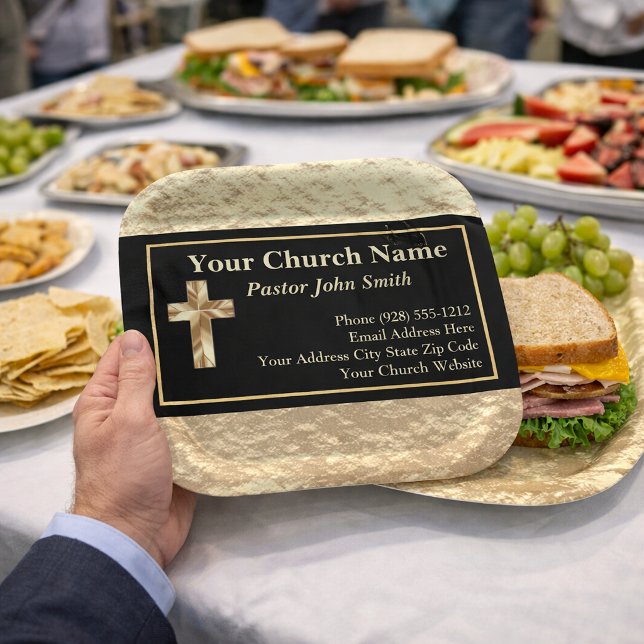 Kirchenpastor Klassisches Gold Pappteller (PLEASE NOTE: The foil details are simulated in the artwork. No actual foil will be used in product.)