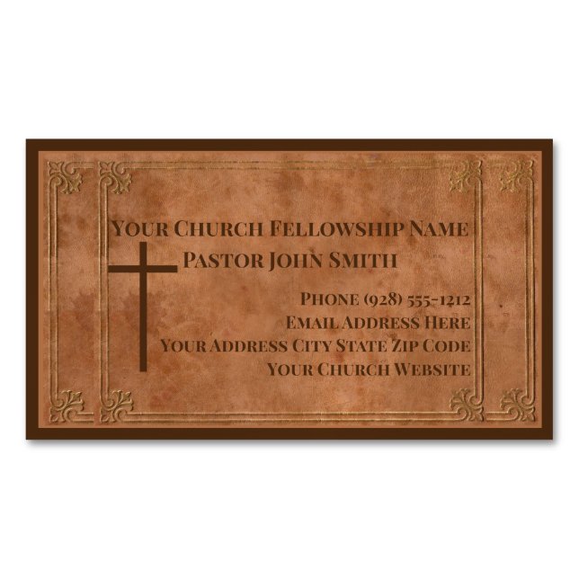 Kirchenpfarrer Leather Gestempelt Elegantes Christ Magnetische Visitenkarte (Vorderseite)