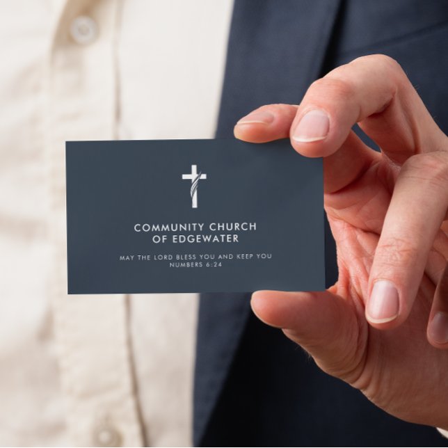 Kirchenpfarrer Moderne Minimal Cross Faith Navy Visitenkarte (Von Creator hochgeladen)