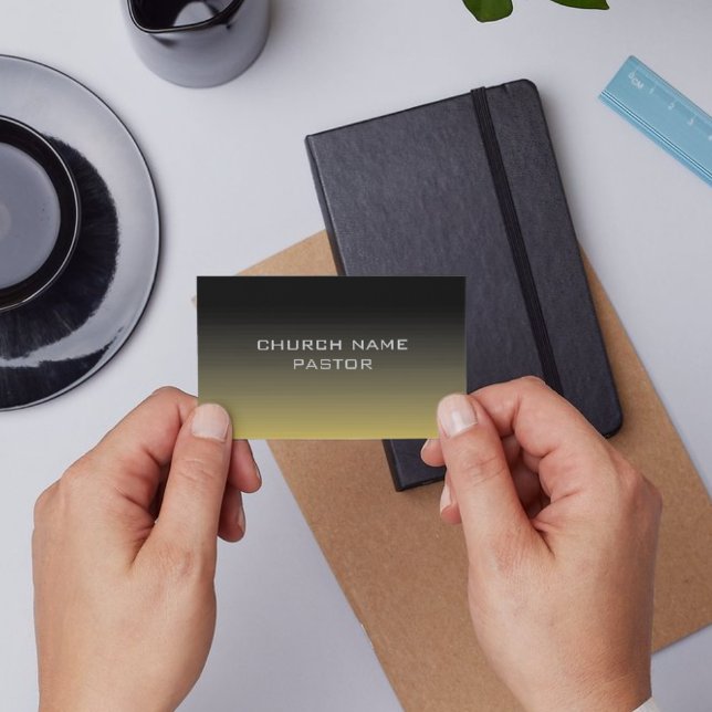 Kirchenpfarrer Schattiertes Schwarzes Christlich Visitenkarte (Church Pastor Shaded Gold Black Christian Business Card)