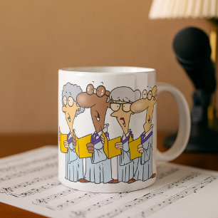Kirchlicher Kirchenchor aus Cartoon-Rentnern beim Kaffeetasse