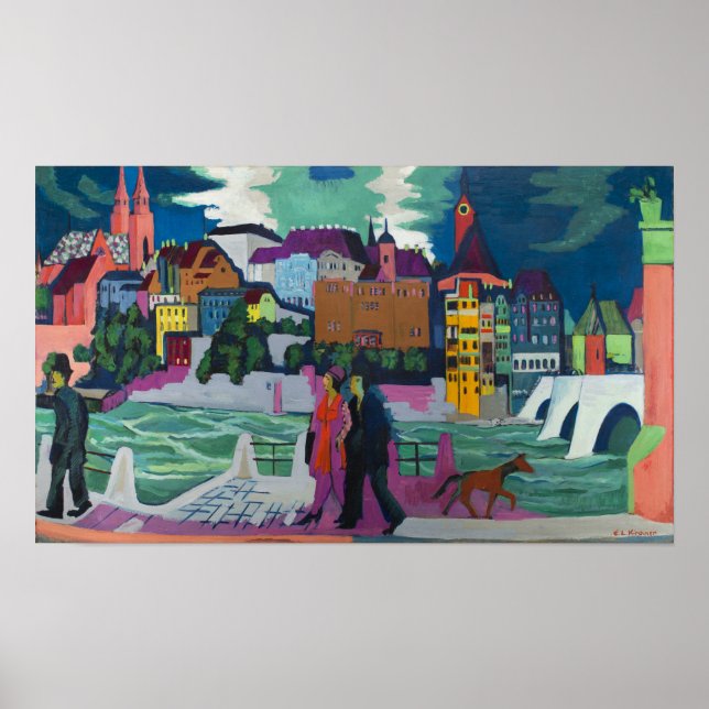 Kirchner - Blick auf Basel und den Rhein Poster (Vorne)