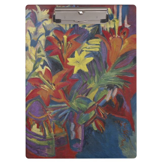 Kirchner Expressionist Lebendige Orange Lilien Kun Klemmbrett (Vorderseite)