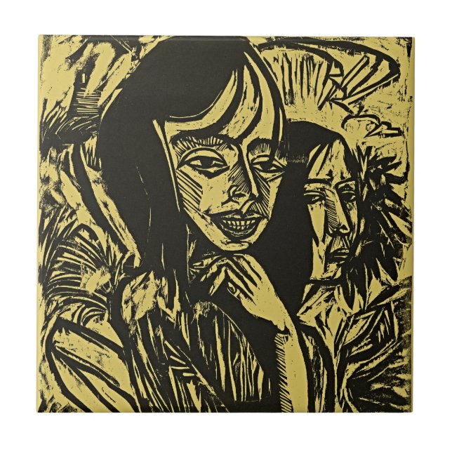 Kirchner Fehmarn Mädchen Kunst Keramikfliese (Vorderseite)