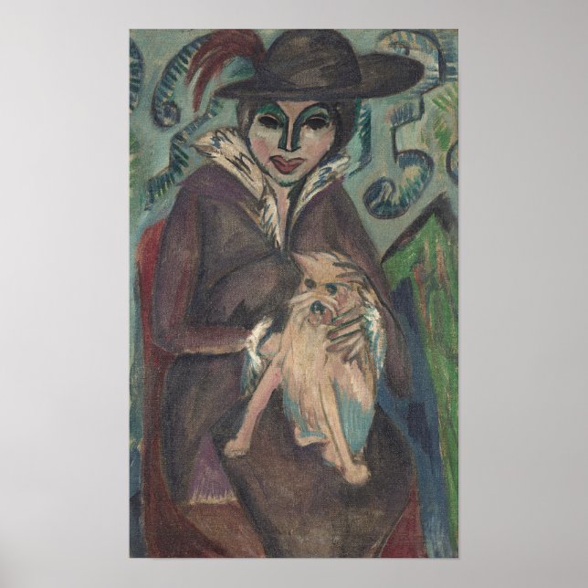Kirchner - Frau mit Hund 1912 Poster (Vorne)