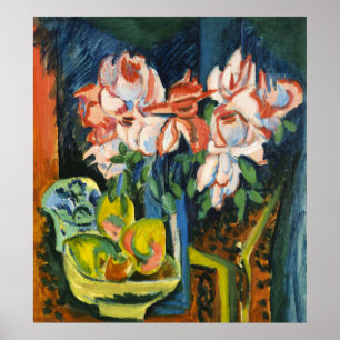 Kirchner Rosa Rosen Expressionistische Blumenkunst Poster