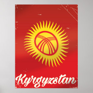 Kirgisistan Flag Vintage Reiseplakat Poster