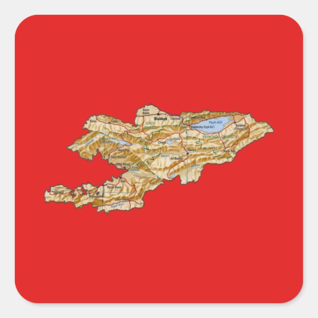 Kirgisistan Kartenaufkleber Quadratischer Aufkleber (Vorderseite)