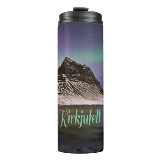 Kirkjufell-Gebirge in Island Nordlichter Thermosbecher (Vorderseite)