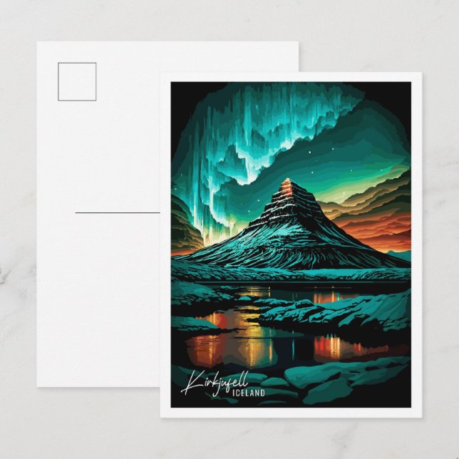 Kirkjufell Island Art Vintage Postkarte (Vorne/Hinten)