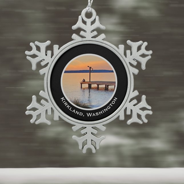 Kirkland Sunset Fishing Lake Washington Silhouette Schneeflocken Zinn-Ornament (Von Creator hochgeladen)