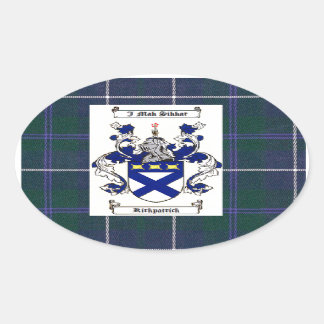 Kirkpatrick Wappen über Douglas Blue Tartan Ovaler Aufkleber