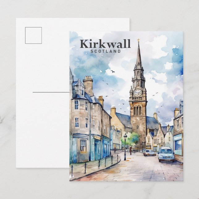 Kirkwall Scotland Watercolor Painting Travel Postkarte (Vorne/Hinten)