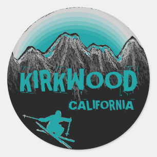Kirkwood California aquamarine Skier-Aufkleber Runder Aufkleber