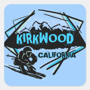 Kirkwood California Blau-Theme-Skier-Aufkleber Quadratischer Aufkleber