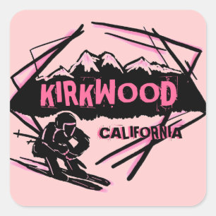 Kirkwood California Rosa-Design-Skier-Aufkleber Quadratischer Aufkleber