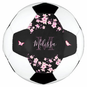 Kirry Blossom Schwarz Rosa Ihr Name Monogramm  Fußball