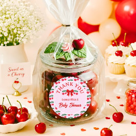 Kirsch-Baby-Party Rot Gingham-Schleife Danke Runder Aufkleber