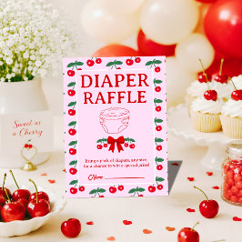 Kirsch-Baby-Party Rot Gingham-Schleife Windel-Raff Begleitkarte