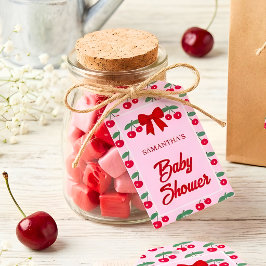 Kirsch-Baby-Party Rot kariert Bogen Geschenkanhänger