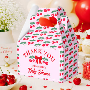 Kirsch-Baby-Party Rot kariert Schleife Danke Geschenkschachtel