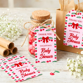 Kirsch-Baby-Party-Rote-Gingham-Schleife-Danke Geschenkanhänger