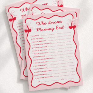 Kirsch-Baby-Shower-Spielkarte: Wer kennt Mama am b Einladung