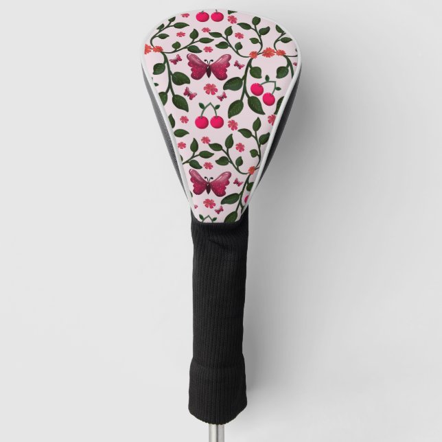 Kirsch-Blatt-Blumen Nahtloses Muster Golf Headcover (Vorderseite)