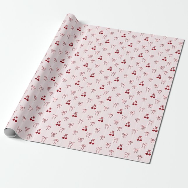 Kirsch-Bow-Coquette-Rosa-Geschenk Süßes Muster Geschenkpapier (Ungerollt)