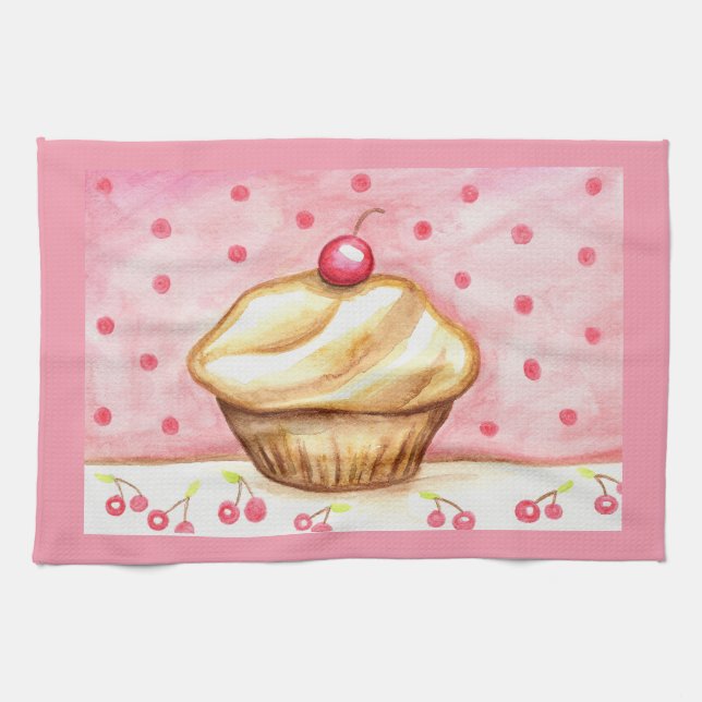 Kirsch Cupcake Küchentuch  (Horizontal)