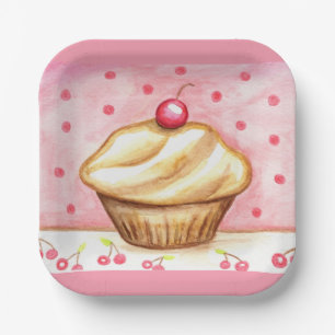 Kirsch Cupcake Papierplatten Pappteller