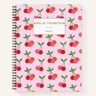 Kirsch Frucht Muster Retro Rot Pink Personalisiert Notizbuch