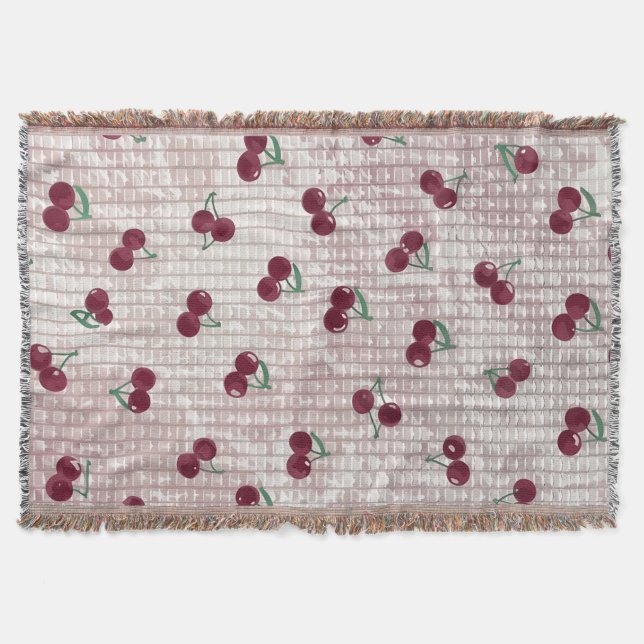 Kirsch-Häkeldecke-Illustration – Pastellrosa  Decke (Vorderseite)