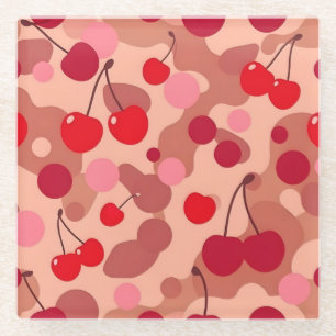 Kirsch-Kunst-Pink-Quadrat-Glas-Unterlage Glasuntersetzer
