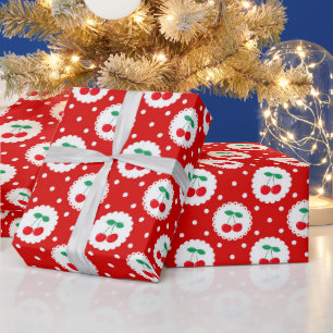 Kirsch-Punktmuster – Retro-Frucht-Geschenk & Deko Geschenkpapier