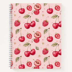 Kirsch-Rasberry-Wasserfarben-Fruchtmuster Notizbuch