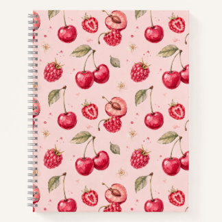 Kirsch-Rasberry-Wasserfarben-Fruchtmuster Notizbuch