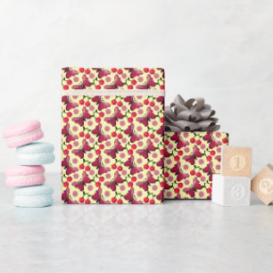 Kirsch-Schmetterling Kawaii Nahtloses Muster Geschenkpapier