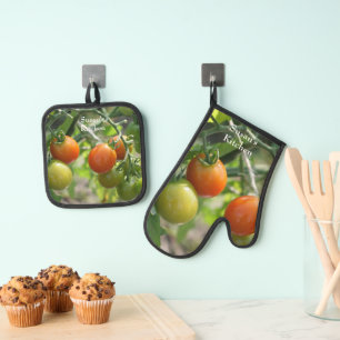 Kirsch-Tomaten am Strauch personalisiert Ofenhandschuh & Topflappen-Set