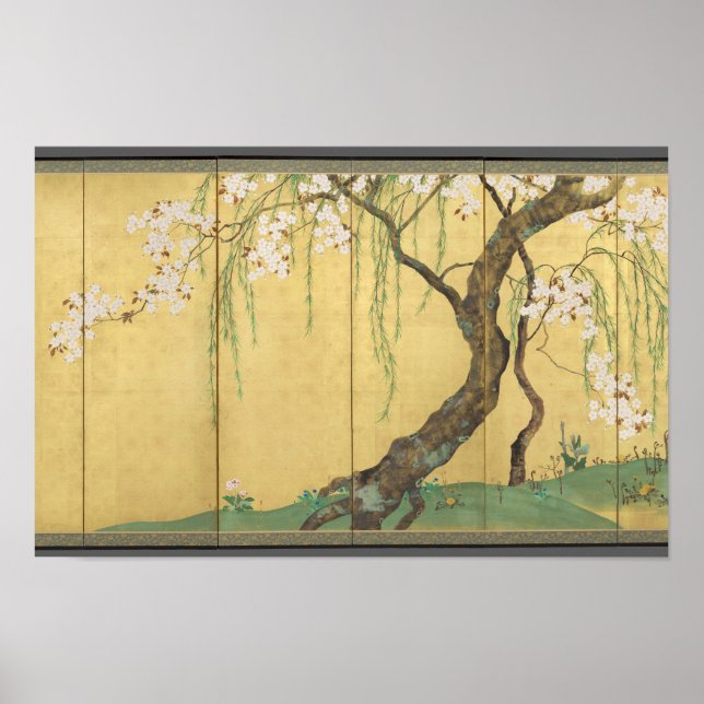 Kirsch- und Ahornbäume von Sakai Hōitsu  Poster (Vorne)