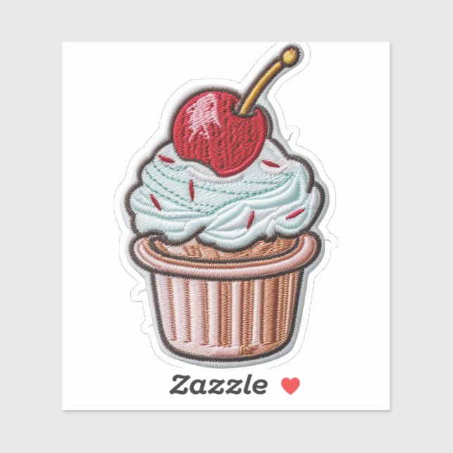 Kirsch-verzierter Cupcake-Vinyl-Sticker nach Maß Aufkleber (Blatt)