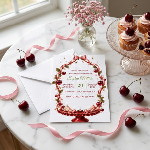 Kirschband Baby Shower Rosa Satin Dessert Einladung